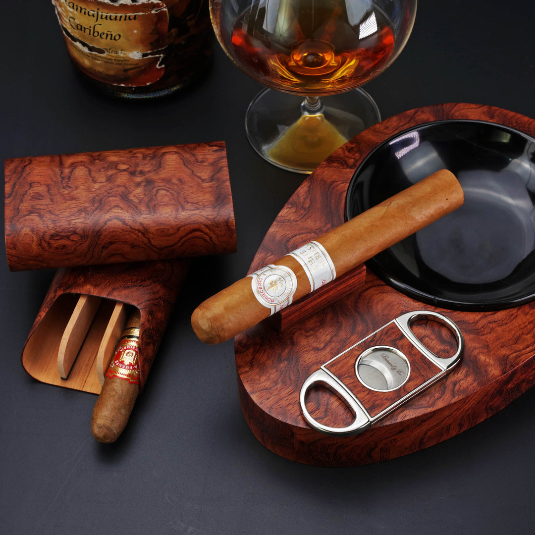 Brizard and Co - The "Show Band" 3 Cigar Case - Bubinga (Exotic Wood)
