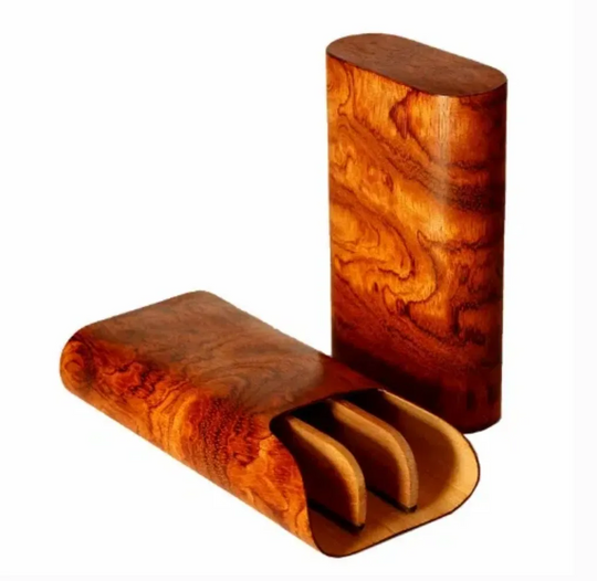 Brizard and Co - The "Show Band" 3 Cigar Case - Bubinga (Exotic Wood)