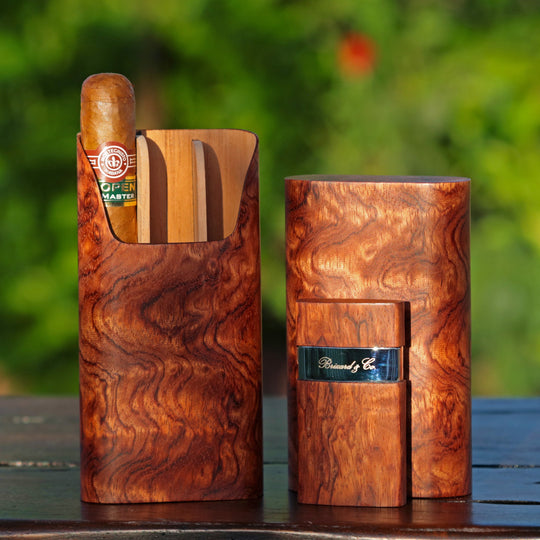 Brizard and Co - The "Show Band" 3 Cigar Case - Bubinga (Exotic Wood)