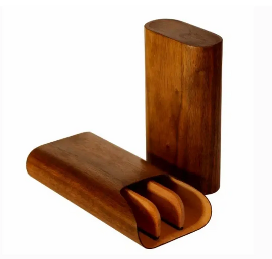 Brizard and Co - The "Show Band" 3 Cigar Case - Curly Walnut (Exotic Wood)