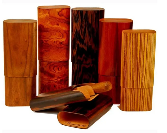 Brizard and Co - The "Show Band" 3 Cigar Case - Curly Walnut (Exotic Wood)