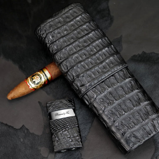 Brizard and Co - The "Show Band" 3 Cigar Case - Genuine Black Caiman Alligator (Alligator)
