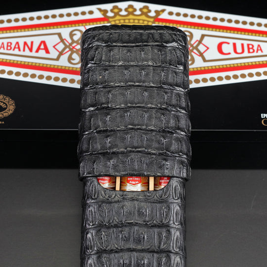 Brizard and Co - The "Show Band" 3 Cigar Case - Genuine Black Caiman Alligator (Alligator)