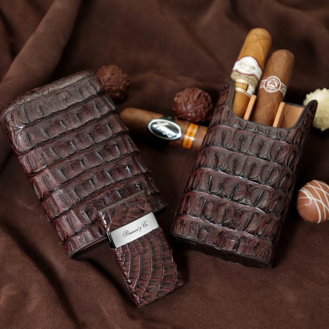 Brizard and Co - The "Show Band" 3 Cigar Case - Genuine Tobacco Caiman Alligator (Alligator)
