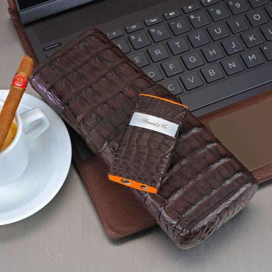 Brizard and Co - The "Show Band" 3 Cigar Case - Genuine Tobacco Caiman Alligator (Alligator)