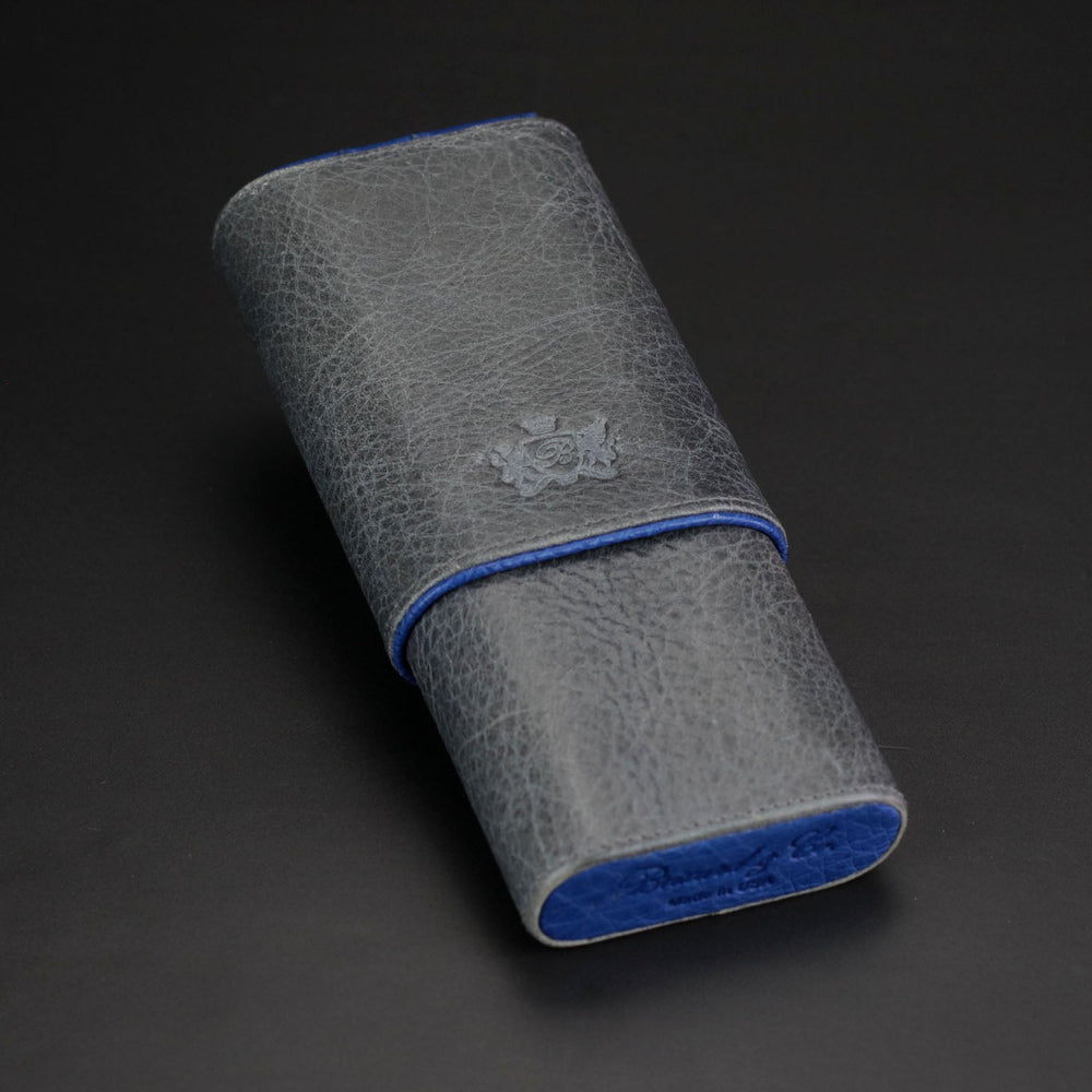 Brizard and Co - The "Show Band" 3 Cigar Case - Gray Leather and Blue Ostrich (Leather, Ostrich)