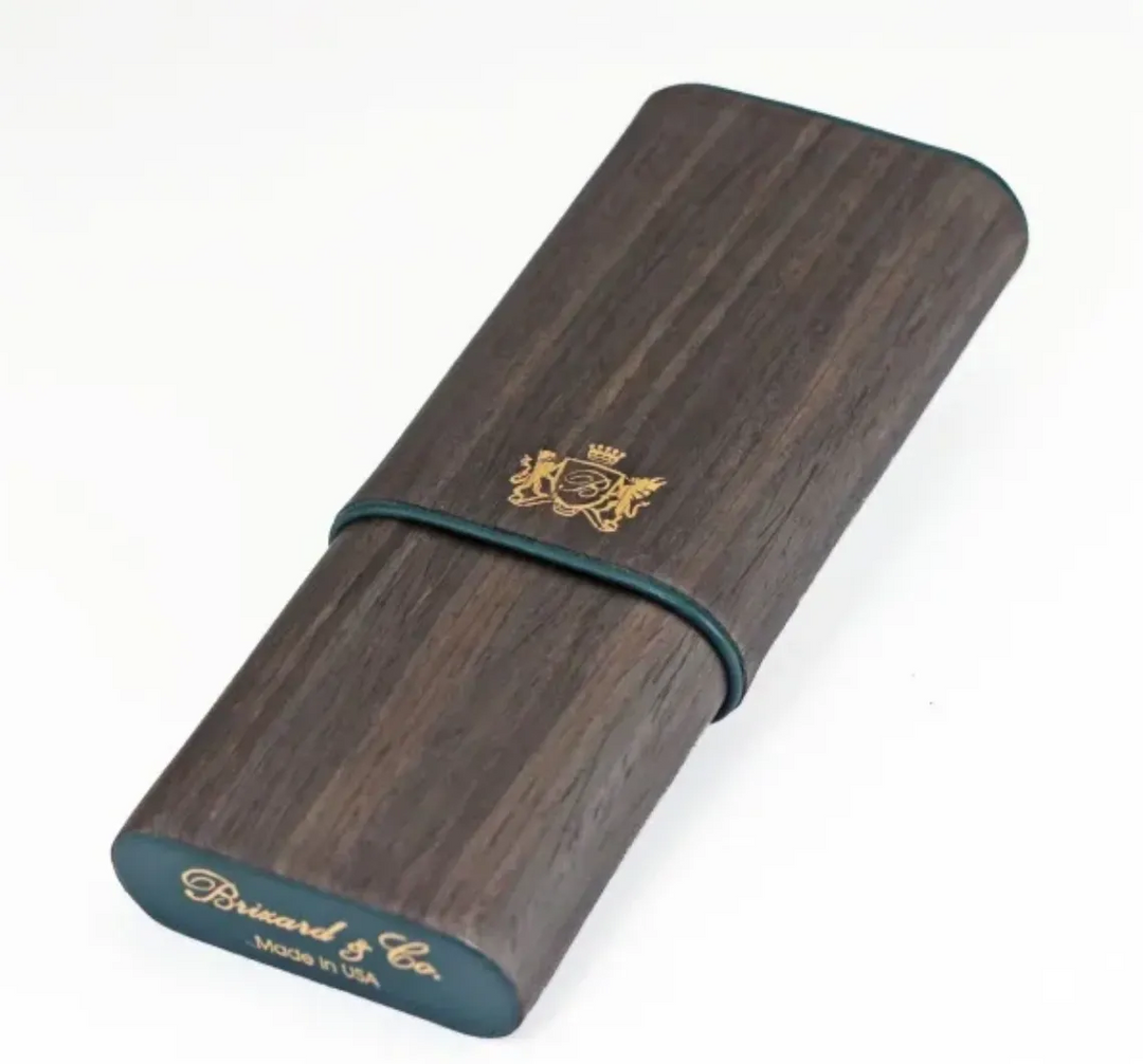 Brizard and Co - The "Show Band" 3 Cigar Case - Gunmetal Ebony and Forest Green Leather (Leather, Exotic Wood)