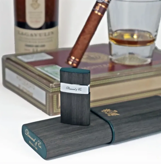 Brizard and Co - The "Show Band" 3 Cigar Case - Gunmetal Ebony and Forest Green Leather (Leather, Exotic Wood)