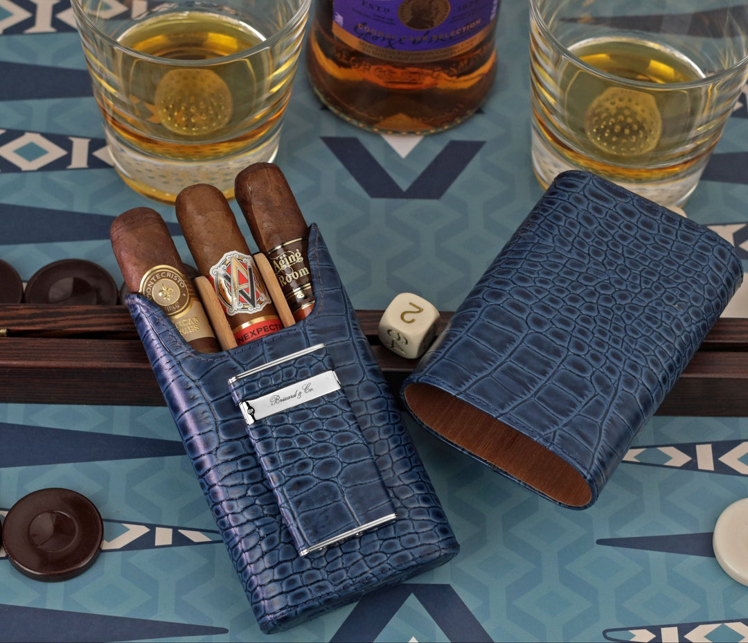 Brizard and Co - The "Show Band" 3 Cigar Case - Indigo Croco Pattern (Leather)