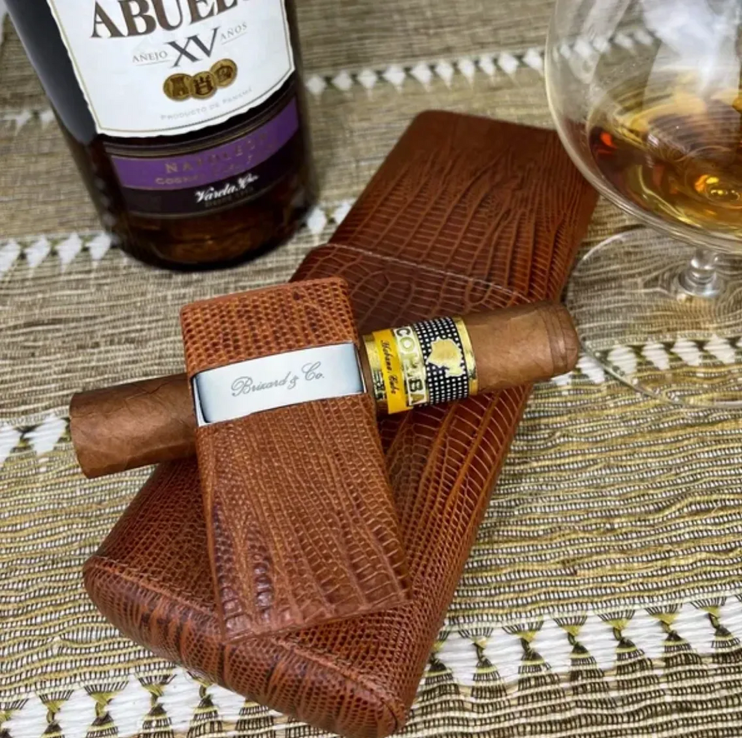 Brizard and Co - The "Show Band" 3 Cigar Case - Lizard Pattern Havana (Leather)
