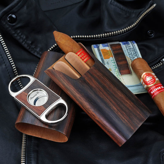 Brizard and Co - The "Show Band" 3 Cigar Case - Macassar Ebony (Exotic Wood)