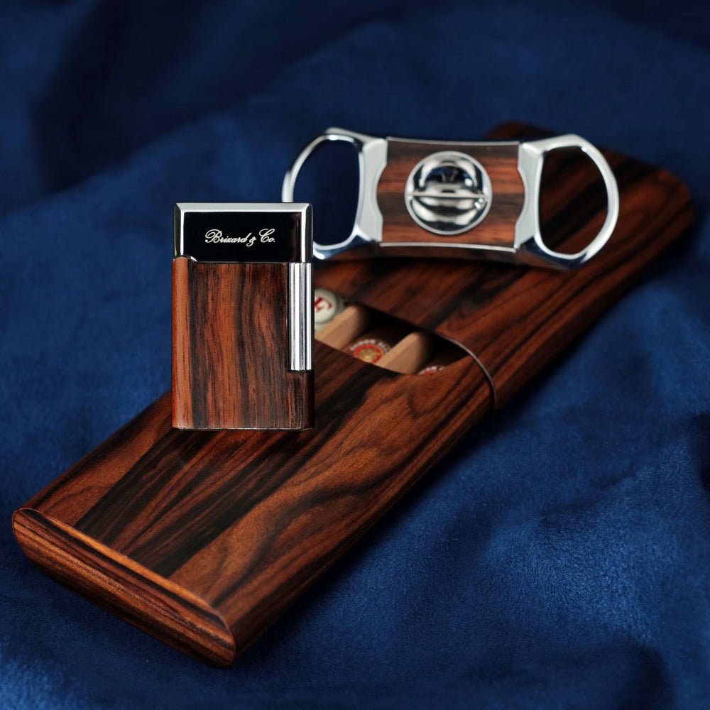 Brizard and Co - The "Show Band" 3 Cigar Case - Macassar Ebony (Exotic Wood)
