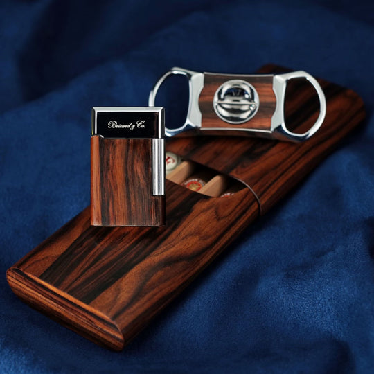 Brizard and Co - The "Show Band" 3 Cigar Case - Macassar Ebony (Exotic Wood)