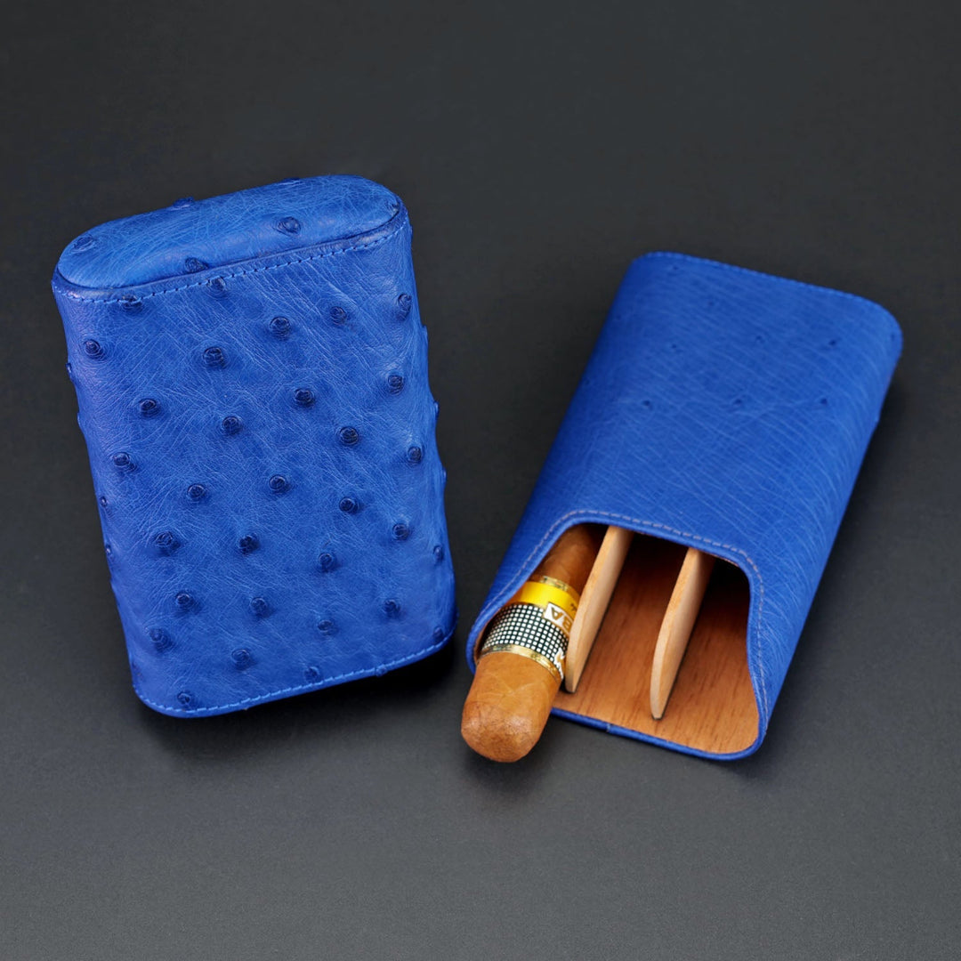 Brizard and Co - The "Show Band" 3 Cigar Case - Ostrich Blue (Ostrich)
