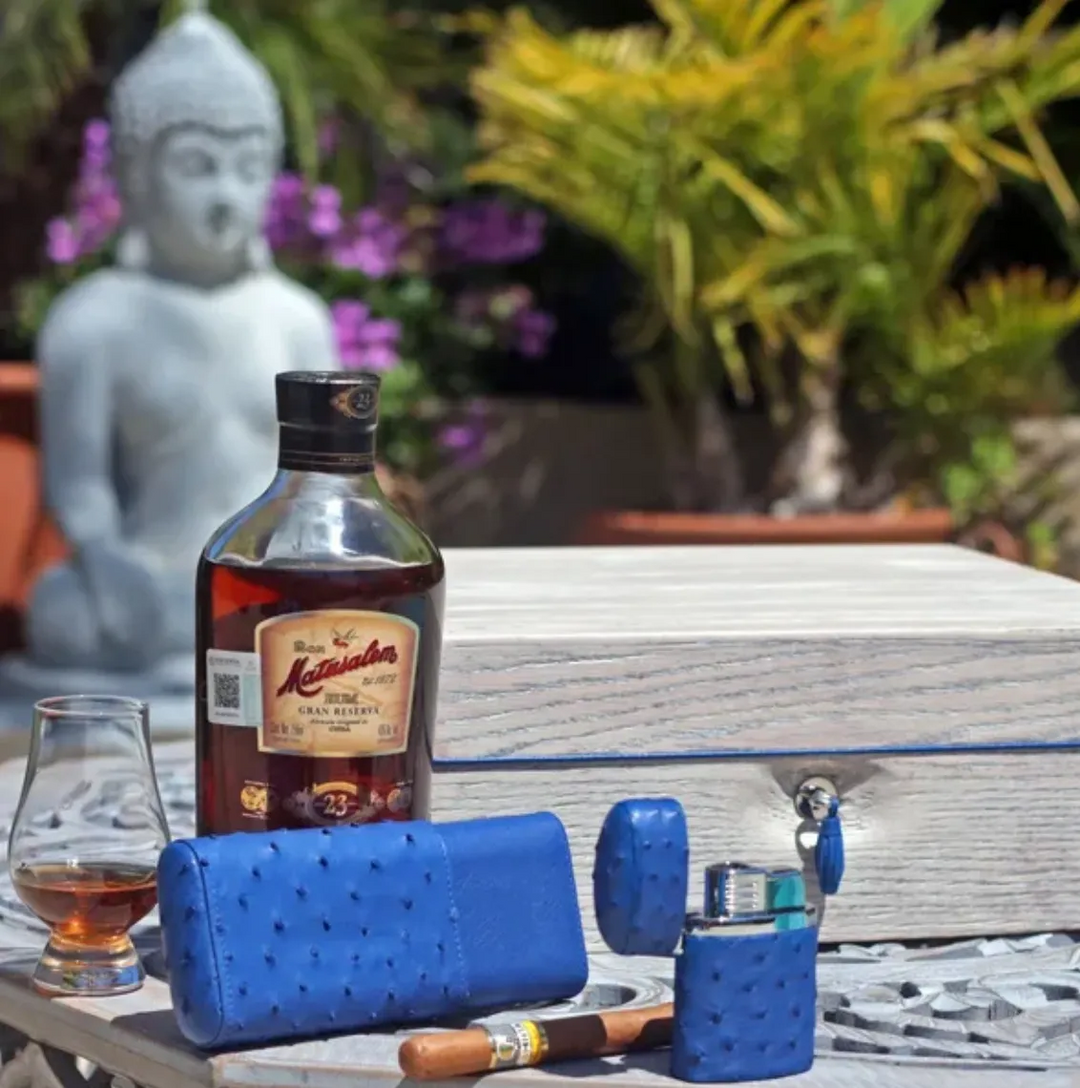 Brizard and Co - The "Show Band" 3 Cigar Case - Ostrich Blue (Ostrich)
