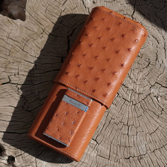 Brizard and Co - The "Show Band" 3 Cigar Case - Ostrich Cognac (Ostrich)