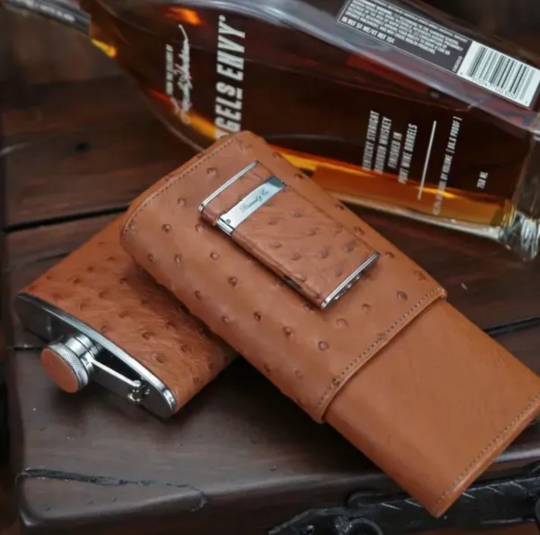 Brizard and Co - The "Show Band" 3 Cigar Case - Ostrich Cognac (Ostrich)