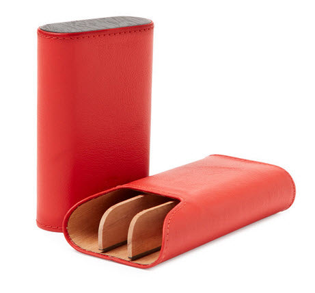 Brizard and Co - The "Show Band" 3 Cigar Case - Red Leather and Macassar Ebony (Flat Top) (Leather, Exotic Wood)