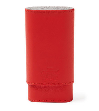 Brizard and Co - The "Show Band" 3 Cigar Case - Red Leather and Macassar Ebony (Flat Top) (Leather, Exotic Wood)