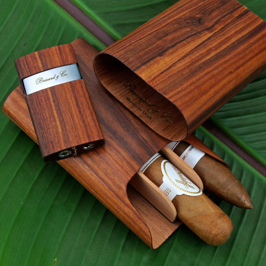 Brizard and Co - The "Show Band" 3 Cigar Case - Rosewood (Exotic Wood)