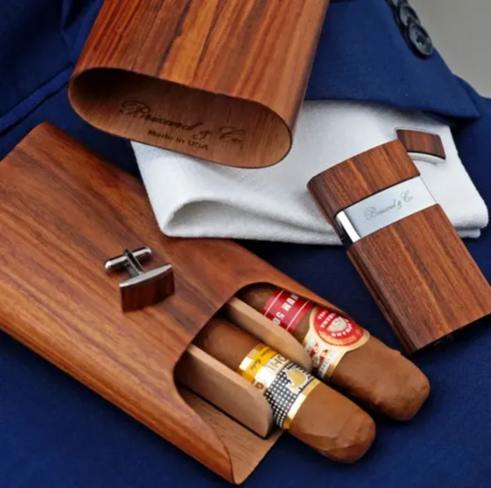 Brizard and Co - The "Show Band" 3 Cigar Case - Rosewood (Exotic Wood)