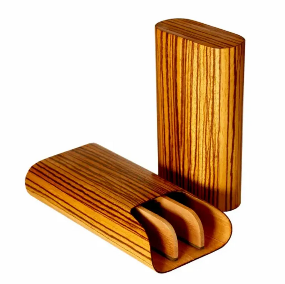 Brizard and Co - The "Show Band" 3 Cigar Case - Zebrawood (Exotic Wood)
