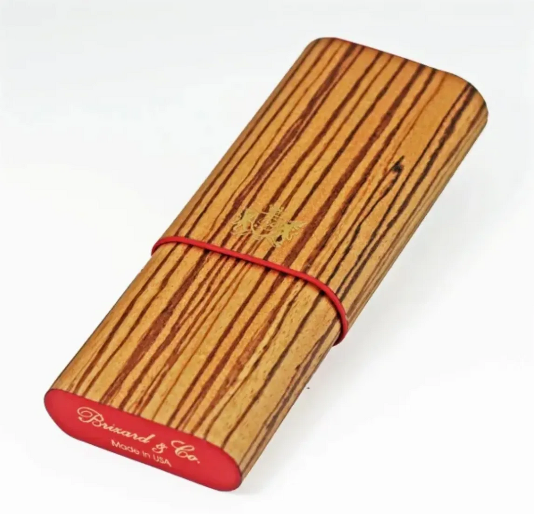 Brizard and Co - The "Show Band" 3 Cigar Case - Zebrawood and Red Leather (Leather, Exotic Wood)