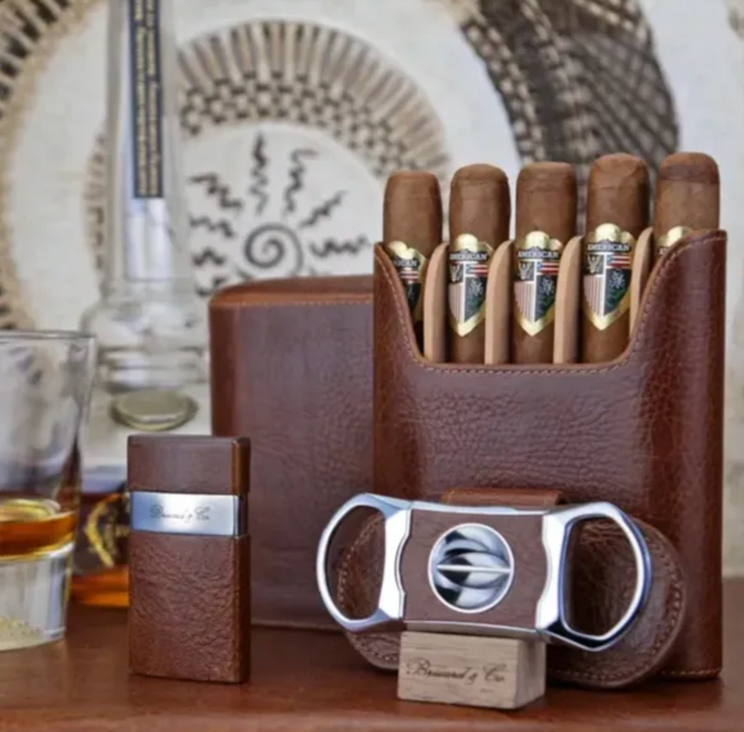 Brizard and Co - The "Show Band" 5 Cigar Case - Antique Saddle Leather (Leather)