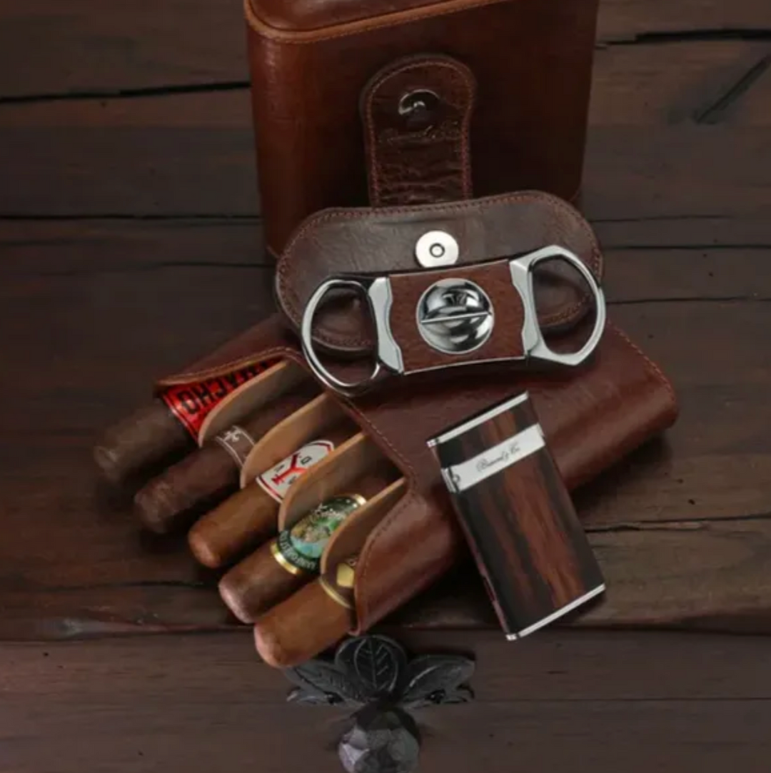 Brizard and Co - The "Show Band" 5 Cigar Case - Antique Saddle Leather (Leather)