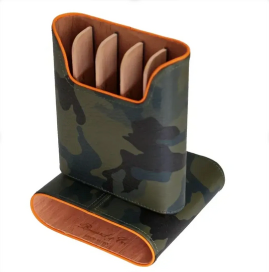 Brizard and Co - The "Show Band" 5 Cigar Case - Camouflage and Orange Leather (Leather)