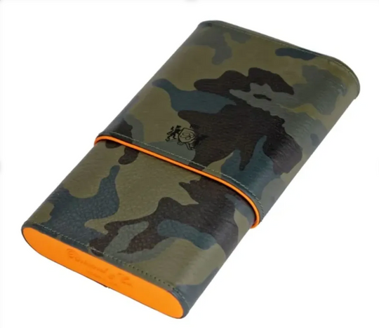 Brizard and Co - The "Show Band" 5 Cigar Case - Camouflage and Orange Leather (Leather)