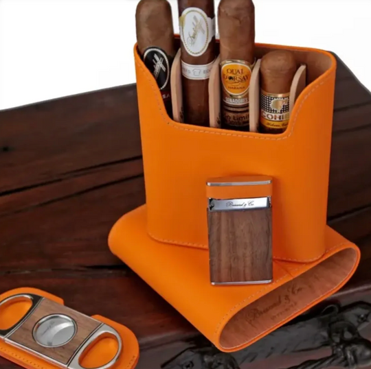 Brizard and Co - The "Show Band" 5 Cigar Case - Orange Leather (Leather)