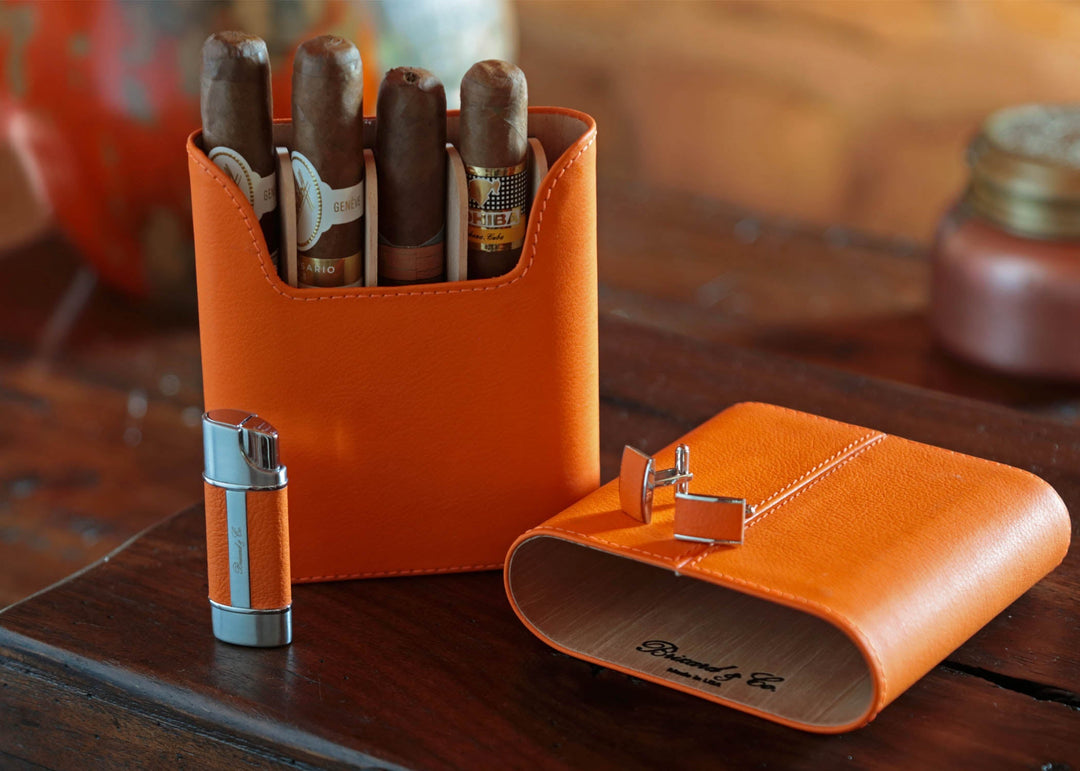 Brizard and Co - The "Show Band" 5 Cigar Case - Orange Leather (Leather)