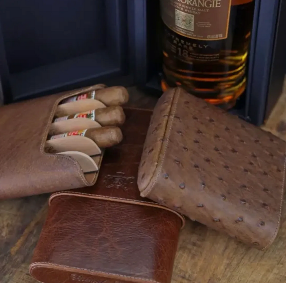 Brizard and Co - The "Show Band" 5 Cigar Case - Ostrich Antique Saddle (Ostrich)