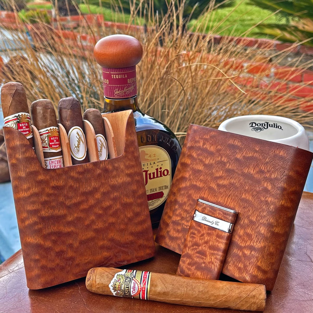 Brizard and Co - The "Show Band" 5 Cigar Case - Sapele Pommele (Exotic Wood)