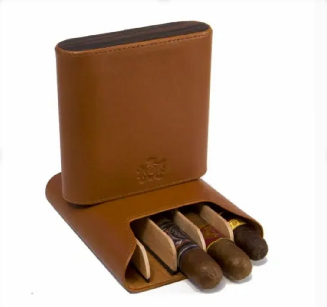 Brizard and Co - The "Show Band" 5 Cigar Case - Tan Leather and Macassar Ebony (Leather, Exotic Wood)