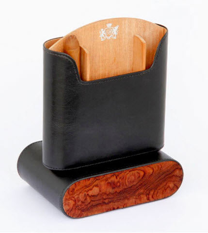 Brizard and Co - The "Show Band" Travel Humidor - Black Leather and Bubinga (Leather, Exotic Wood)