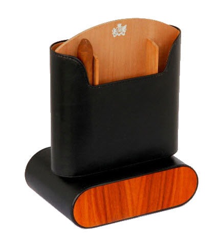Brizard and Co - The "Show Band" Travel Humidor - Black Leather and Rosewood (Leather, Exotic Wood)