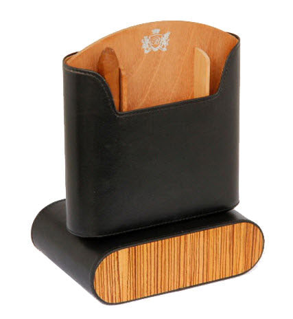 Brizard and Co - The "Show Band" Travel Humidor - Black Leather and Zebrawood (Leather, Exotic Wood)