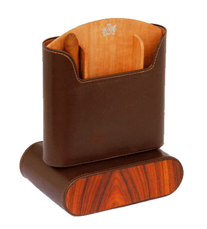 Brizard and Co - The "Show Band" Travel Humidor - Coffee Leather and Rosewood (Leather, Exotic Wood)