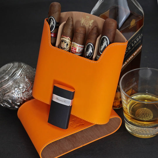Brizard and Co - The "Show Band" Travel Humidor - Orange Leather (Leather)