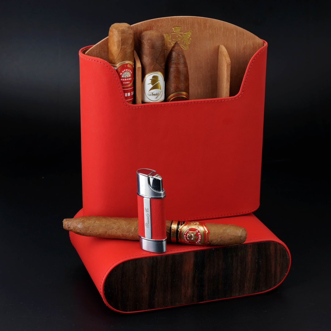 Brizard and Co - The "Show Band" Travel Humidor - Red Leather and Macassar Ebony (Leather, Exotic Wood)