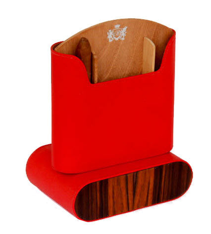 Brizard and Co - The "Show Band" Travel Humidor - Red Leather and Macassar Ebony (Leather, Exotic Wood)