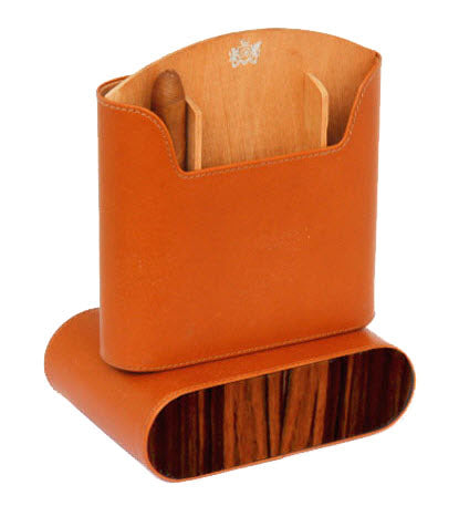 Brizard and Co - The "Show Band" Travel Humidor - Tan Leather and Macassar Ebony (Leather, Exotic Wood)