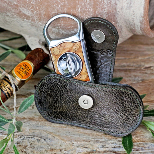 Brizard and Co - The "V" Cutter - Antique Olive Leather and Olive Wood (Leather, Exotic Wood)
