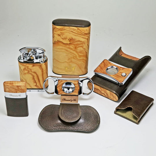 Brizard and Co - The "V" Cutter - Antique Olive Leather and Olive Wood (Leather, Exotic Wood)