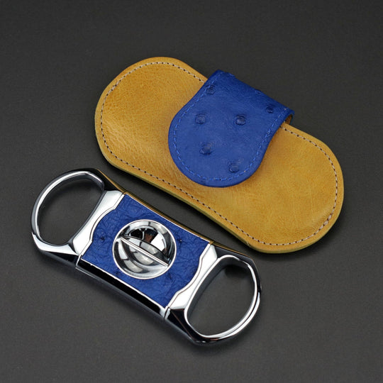 Brizard and Co - The "V" Cutter - Blue Ostrich and Camel Color Leather (Leather, Ostrich)