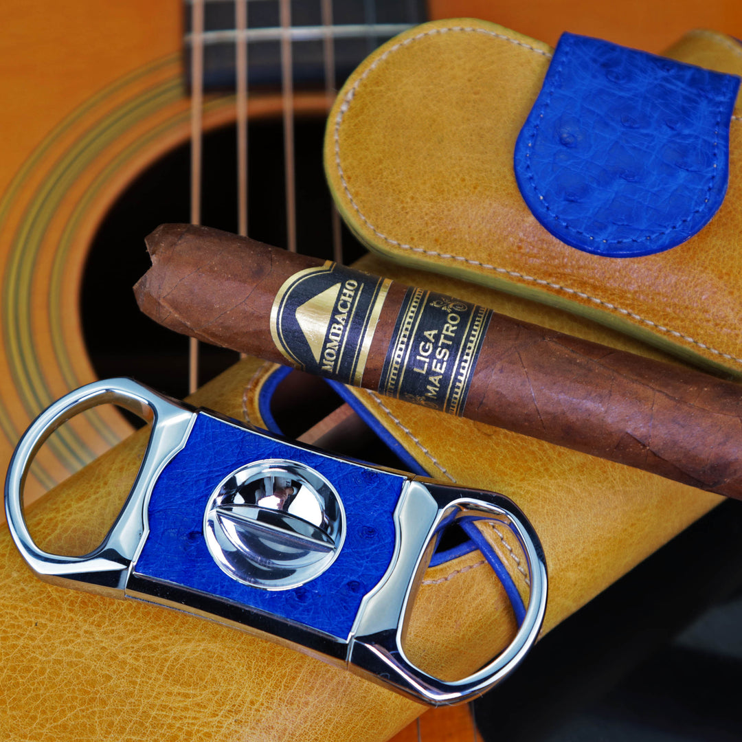 Brizard and Co - The "V" Cutter - Blue Ostrich and Camel Color Leather (Leather, Ostrich)