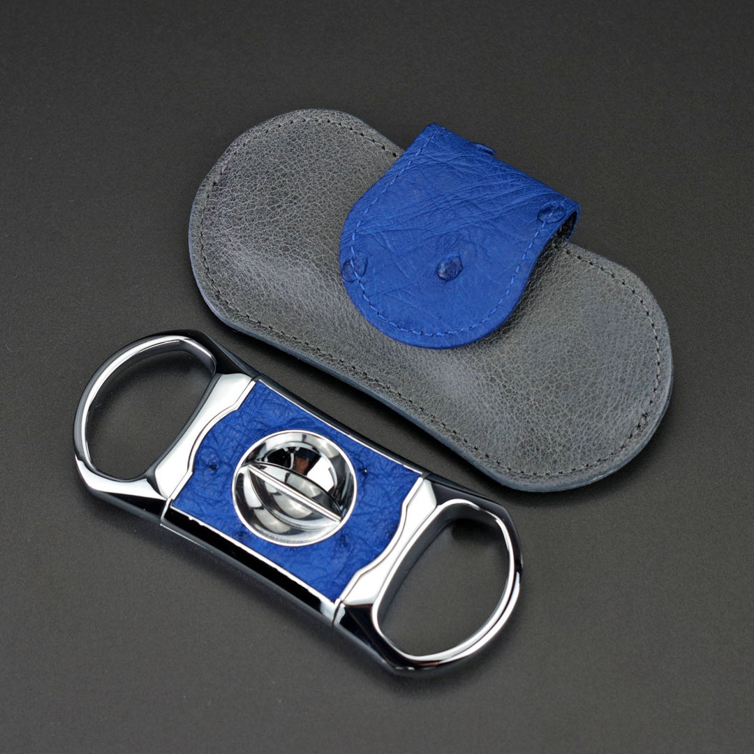 Brizard and Co - The "V" Cutter - Blue Ostrich and Gray Leather (Leather, Ostrich)