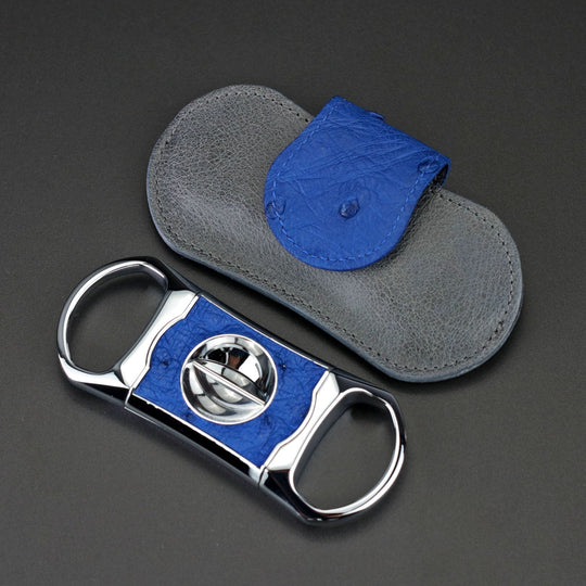 Brizard and Co - The "V" Cutter - Blue Ostrich and Gray Leather (Leather, Ostrich)
